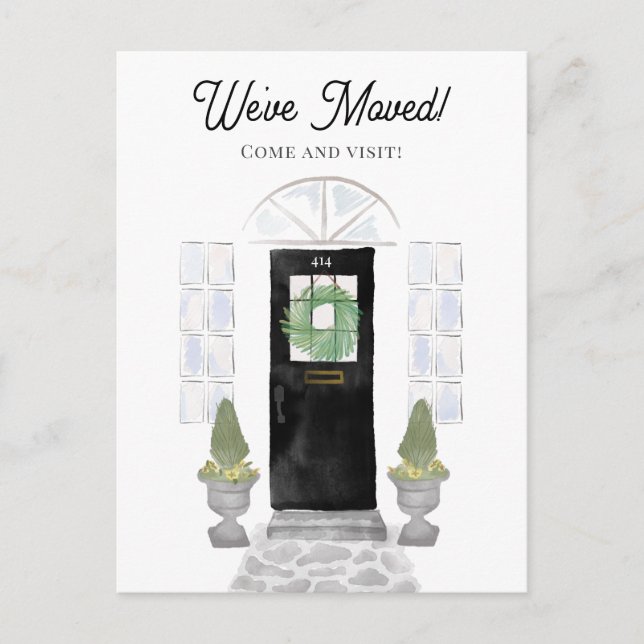 Postal Nuevo Hogar Nos Hemos Mudado Acuarela Puerta Negra (Anverso)