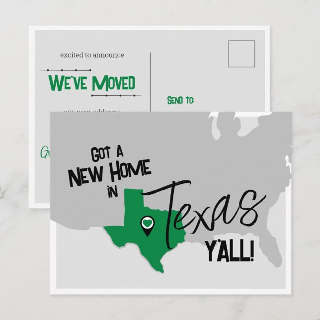 Postal Nuevo hogar verde en Texas se mudan (Anverso / Reverso)