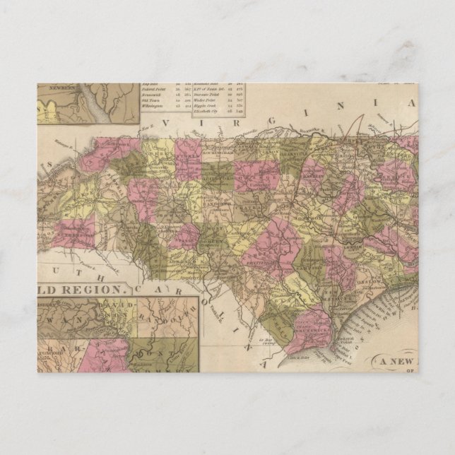 Postal Nuevo Mapa De Carolina Del Norte (Anverso)