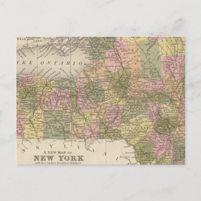 Postal Nuevo Mapa De Nueva York (Anverso)