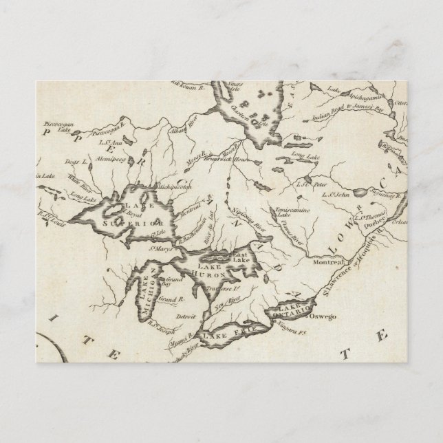 Postal Nuevo mapa del Canadá superior e inferior (Anverso)