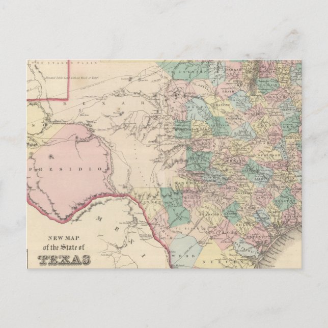 Postal Nuevo mapa del estado de Texas (Anverso)