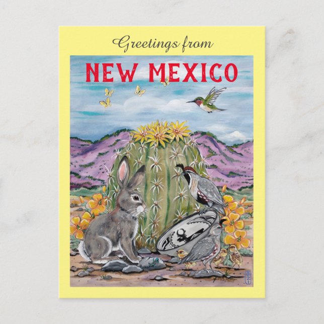 Postal Nuevo México Arte de Cactus de Animales del Suroes (Anverso)
