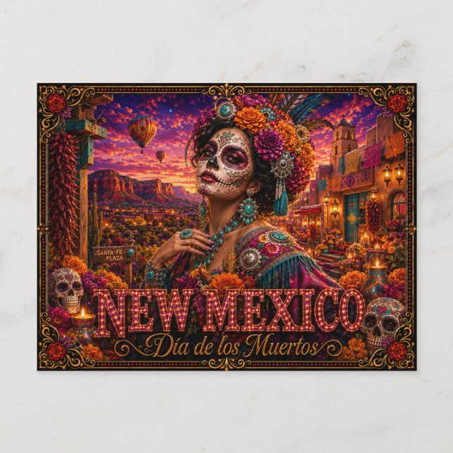 Postal Nuevo México Día de los Muertos Retro (Anverso)