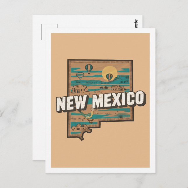 Postal Nuevo México Diseño de Viajes Retro Icónico Estado (Anverso / Reverso)