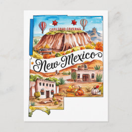 Postal Nuevo México Estado USA Forma Acuarela Vintage