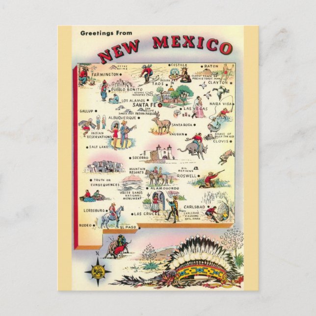 Postal Nuevo México mapa ilustrado (Anverso)