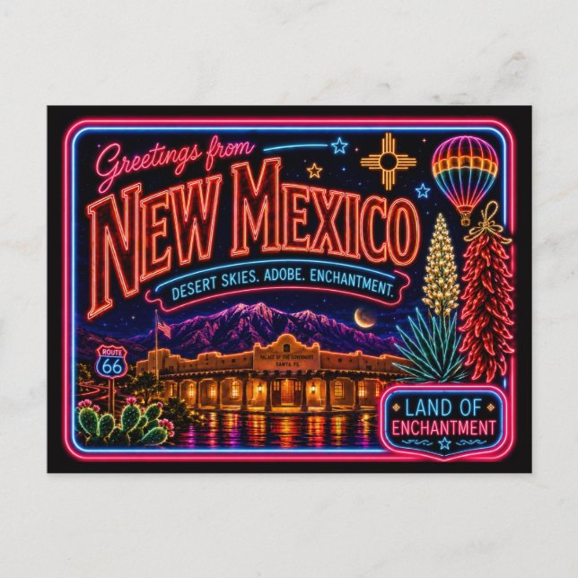 Postal Nuevo México Neon Estado Retro Vintage (Anverso)
