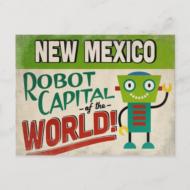 Postal Nuevo México Robot - Gracioso Vintage (Anverso)