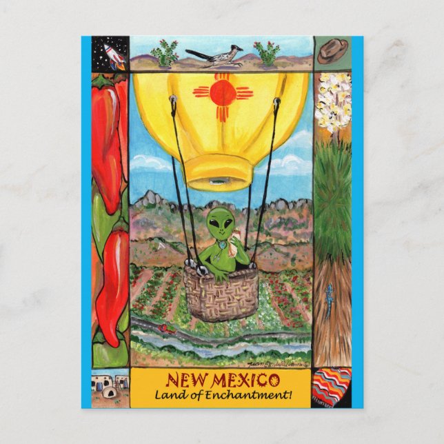 Postal Nuevo México Roswell Alien Gracioso Balón de Aire  (Anverso)