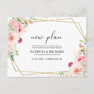 Postal Nuevo plan elegante floral geométrico de boda rosa