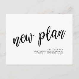Postal Nuevo plan, Postponement de boda, minimalista Negr