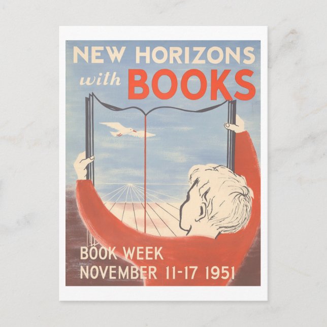 Postal "Nuevos horizontes con libros" Poster de bibliotec (Anverso)