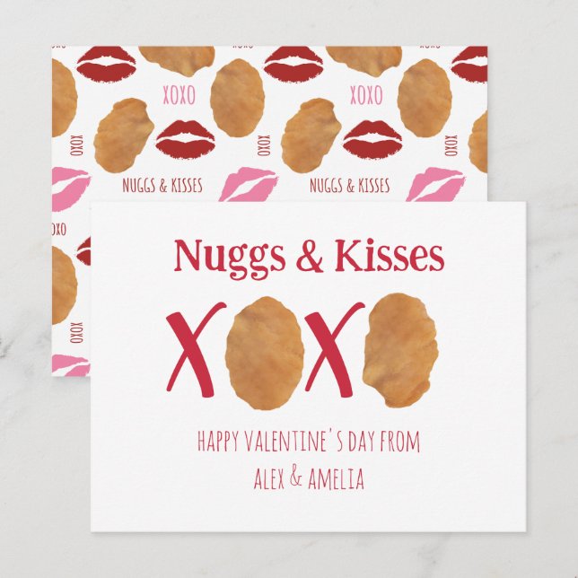 Postal Nuggs y besos nuggets de pollo Punny Valentine (Anverso / Reverso)