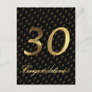 Postal Número 30 Oro Negro 30 aniversario de cumpleaños
