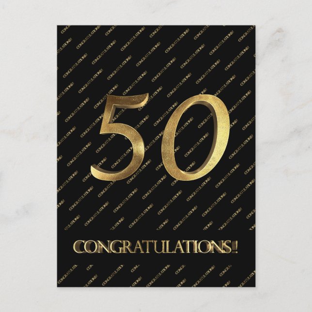 Postal Número 50 Oro Negro 50 Boda Dorado de cumpleaños (Anverso)