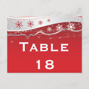Postal Número de la mesa de bodas de invierno rojo y gris