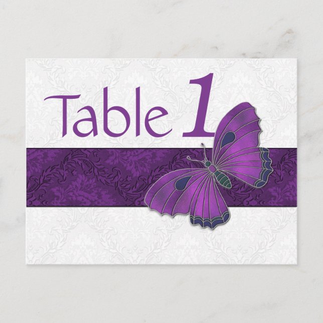 Postal Número de la mesa de recepción Mariposa Brocade Pú (Anverso)