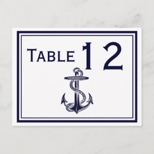 Postal Número de mesa 2H con ancla náutica en marco azul 