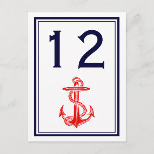 Postal Número de Mesa 2V Armada Ancla Roja Náutica Enmarc