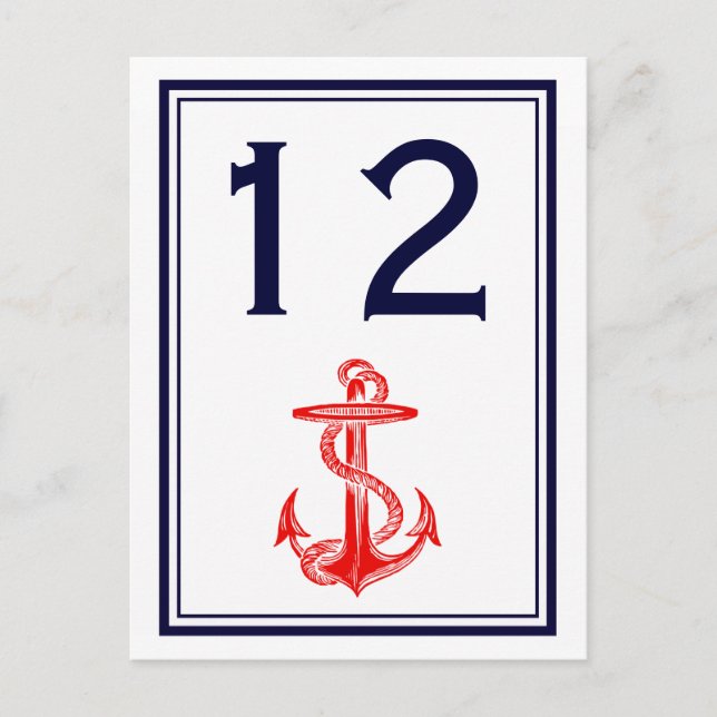Postal Número de Mesa 2V Armada Ancla Roja Náutica Enmarc (Anverso)