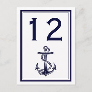 Postal Número de mesa 2V con ancla náutica azul marino en