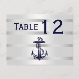Postal Número de mesa azul naval náutico plata blanco H