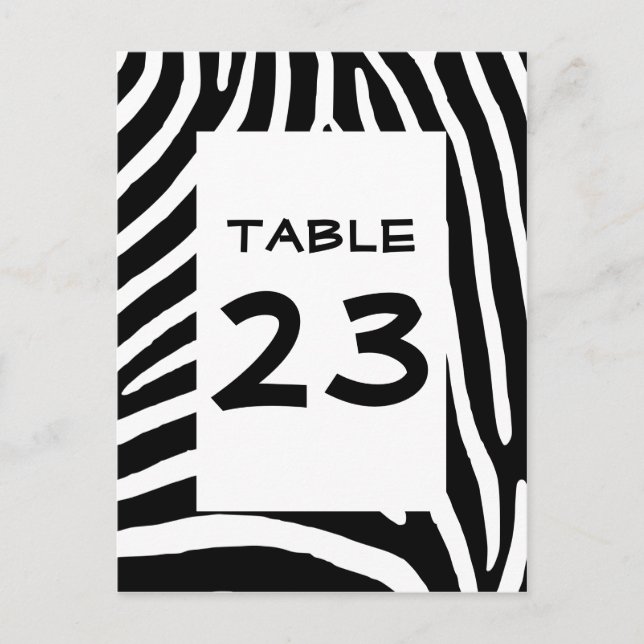 Postal Número de mesa con estampado de cebra (Anverso)