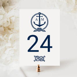 Postal Número de mesa de boda con monograma de la Marina