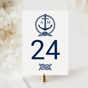 Postal Número de mesa de boda con monograma de la Marina 