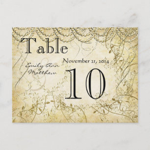 Postal Número de Mesa de Boda con Remolino de Oro Elegant