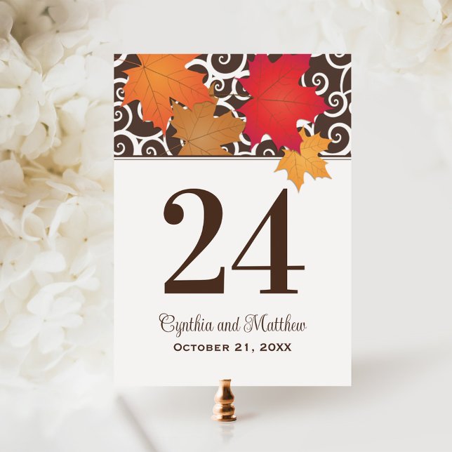 Postal Número de mesa de boda de otoño elegante caída de  (Subido por el creador)
