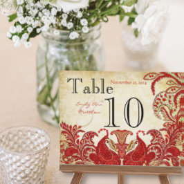 Postal Número de Mesa de Boda de Paisley Coral Rojo y Lim