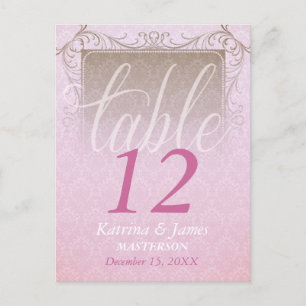 Postal Número de mesa de boda soñada en rosa vintage dama