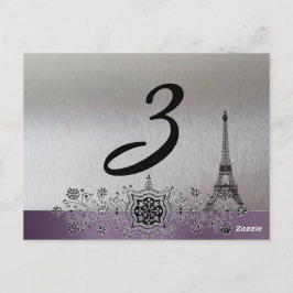 Postal Número de mesa de París morado plateado