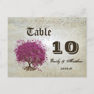 Postal Número de mesa del árbol de hoja de corazón de san