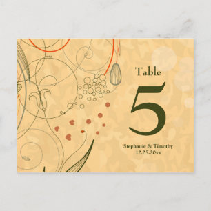 Postal número de mesa del boda de naranjas y remolinos fl
