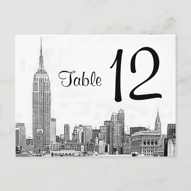 Postal Número de mesa NYC Skyline Etched 01 (Anverso)