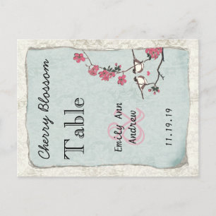 Postal Número de Mesa Pájaro de Amor Vintage Rosa Flor de