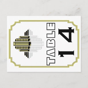 Postal Número de tabla boda amarillo negro Art Deco