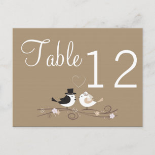 Postal Número de tabla Boda Aves Novia Groom Amor