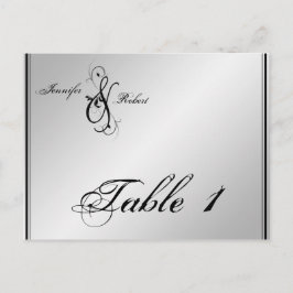 Postal Número de tabla Boda de elegancia plateada