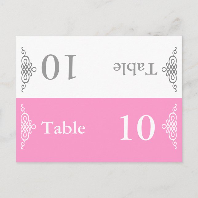 Postal Número de tabla boda Plegable Postcard Rosa Gris (Anverso)