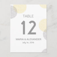 Número de tabla de Boda de círculo amarillo y gris