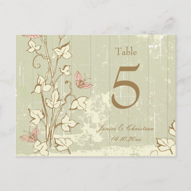 Postal Número de tabla de boda de crema rústica de época (Anverso)