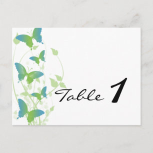 Postal Número de tabla de Boda de la mariposa azul y verd