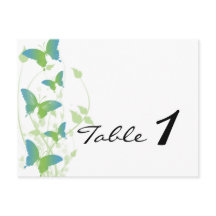 Número de tabla de Boda de la mariposa azul y verd