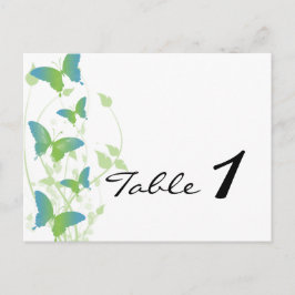 Postal Número de tabla de Boda de la mariposa azul y verd