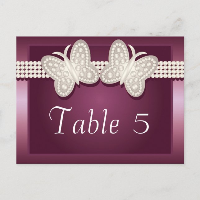 Postal Número de tabla de Boda de mariposa con estampado  (Anverso)