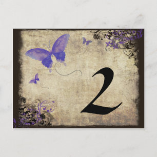 Postal Número de tabla de Boda de mariposa morada